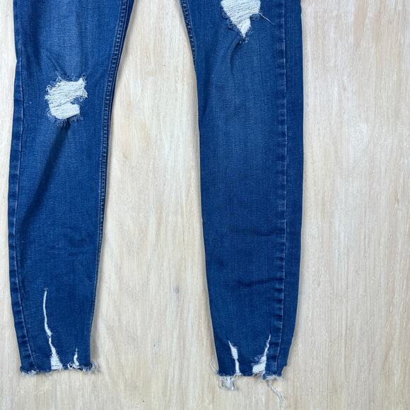 Free People Blue Distressed High Rise Fray Ankle Casual Skinny Denim Jeans 26 - Picture 3 of 15
